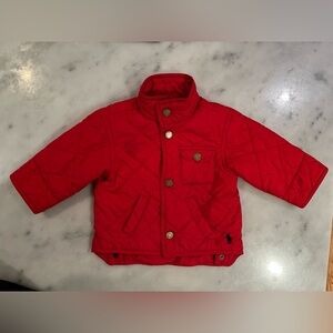 Polo Ralph Lauren Red Quilted Barn Chore Jacket 9 Months with corduroy cuffs